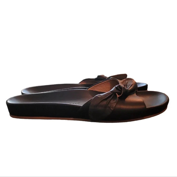 Jack Rodgers Black Bow Dorthy Leather Slide Comfort Sandals Women Sz 8.5 preppy - Picture 3 of 12